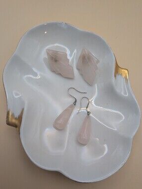 Lot Of Two Vintage Rose Quartz Earrings Teardrop Dangle And Geometric Stud